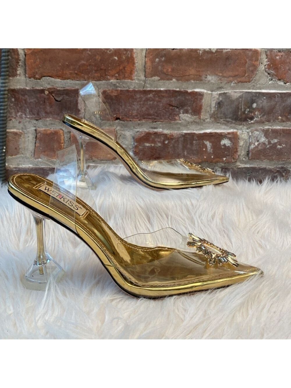 Wetkiss Clear and Gold Slingback Heels, Size 9 - Picture 3 of 17